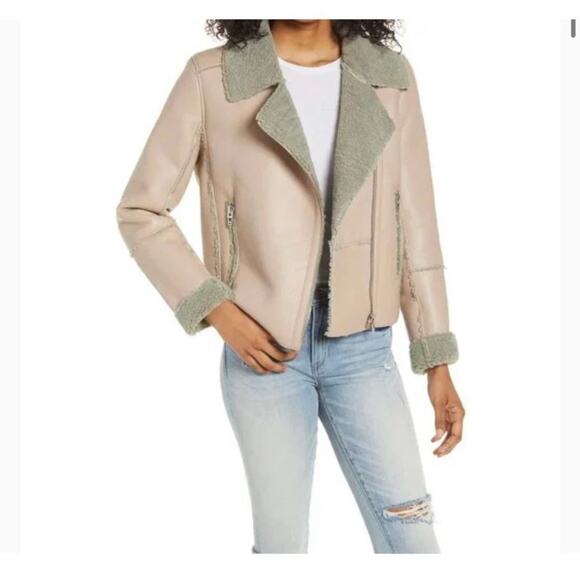 Blank NYC NWT Bonded Faux Shearling Moto Biker Jacket Size Small - Picture 1 of 12